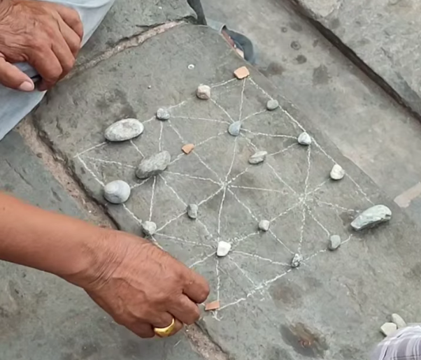 Elderly players enjoing Baghchal Bhaktapur Durbar Square